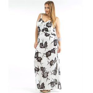 Dila Women's Maxi Sheer Floral Dress Sweetheart Neck Plus Size 1X NWT